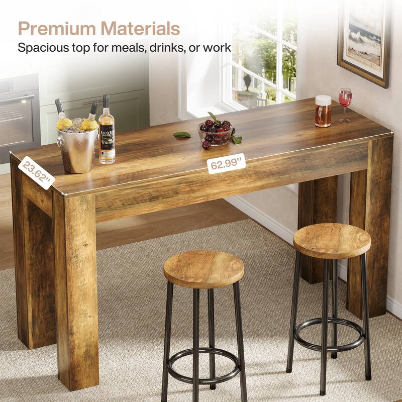 63" Wooden Counter Height Bar Table, Rectangular High Top Dining Table for Kitchen, Home Bar, Living Room