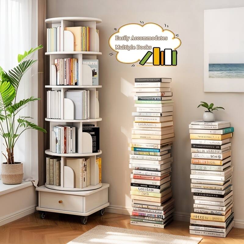 6 Tier Rotating Bookshelf, 360° Display Round Spinning Bookshelf