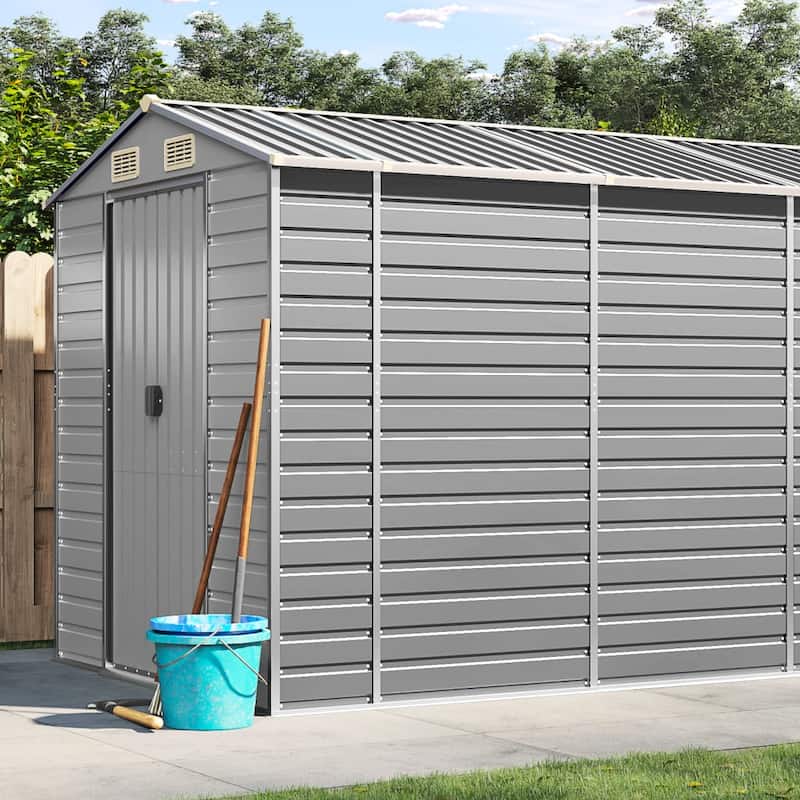 vidaXL Garden Shed Metal Outdoor Storage Shed Anthracite Galvanized Steel - 75.2" x 185" x 78" - Light gray
