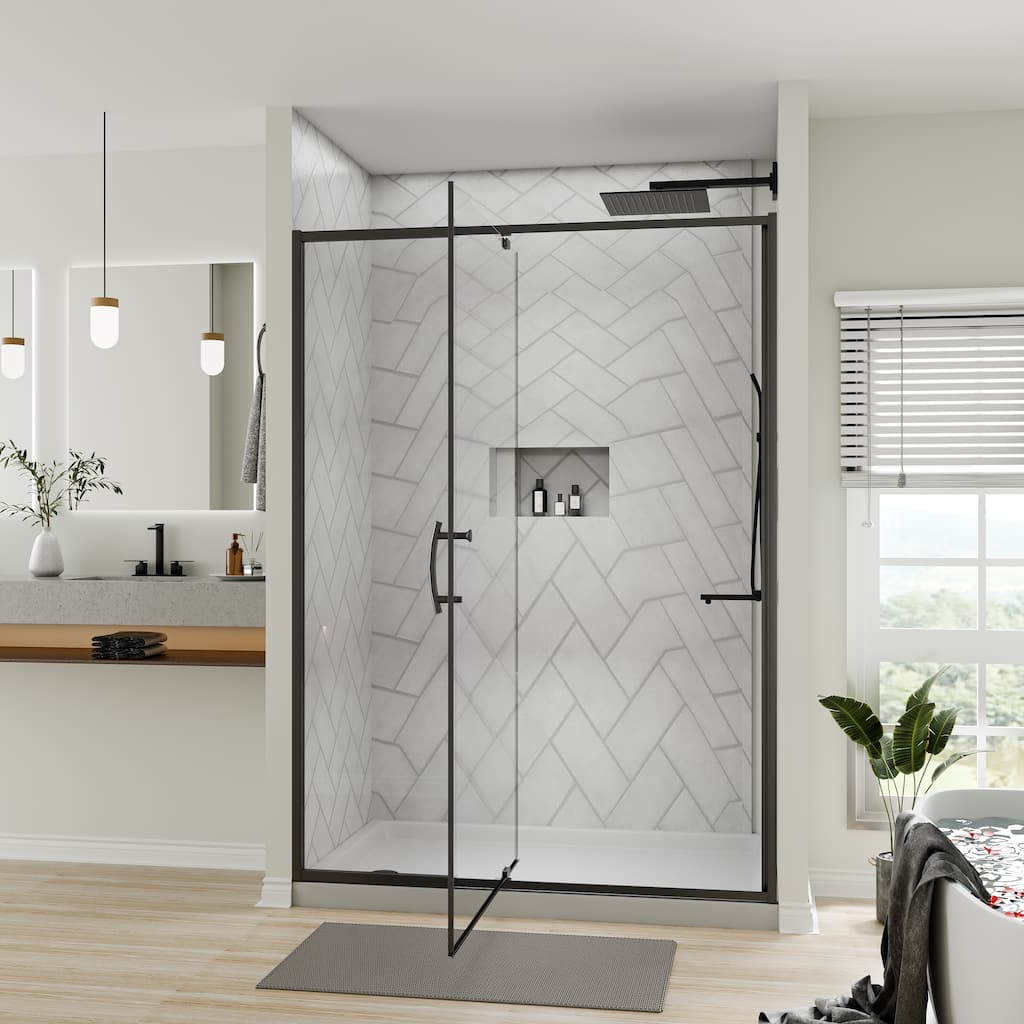 38''- 60''W x 71''H Frame Pivot Swing Shower Door Enclosure with 1/4" SGCC/ANSI Tempered Glass Door.