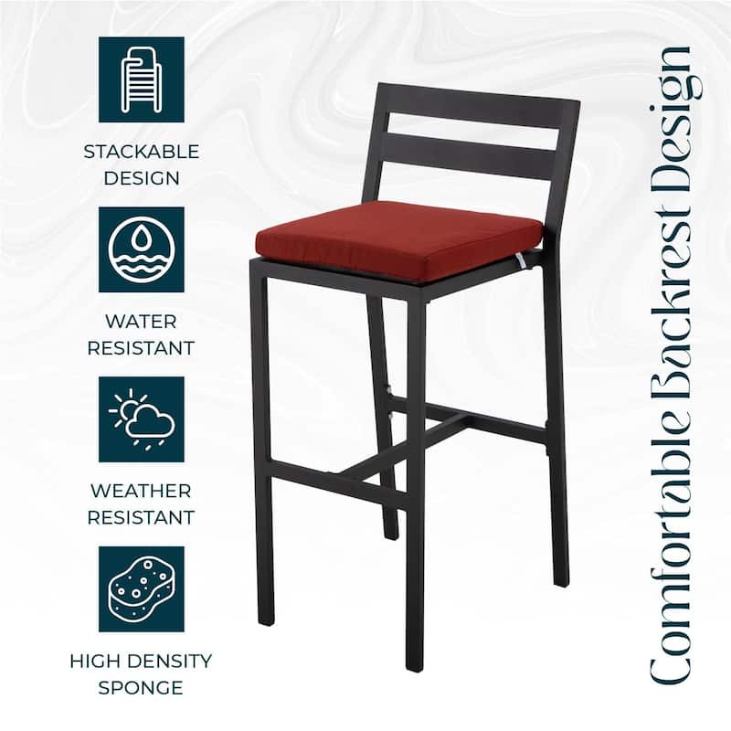 Patio Bar Stool in Powder-Coated Aluminum Frame with Removable Cushion Set of 2