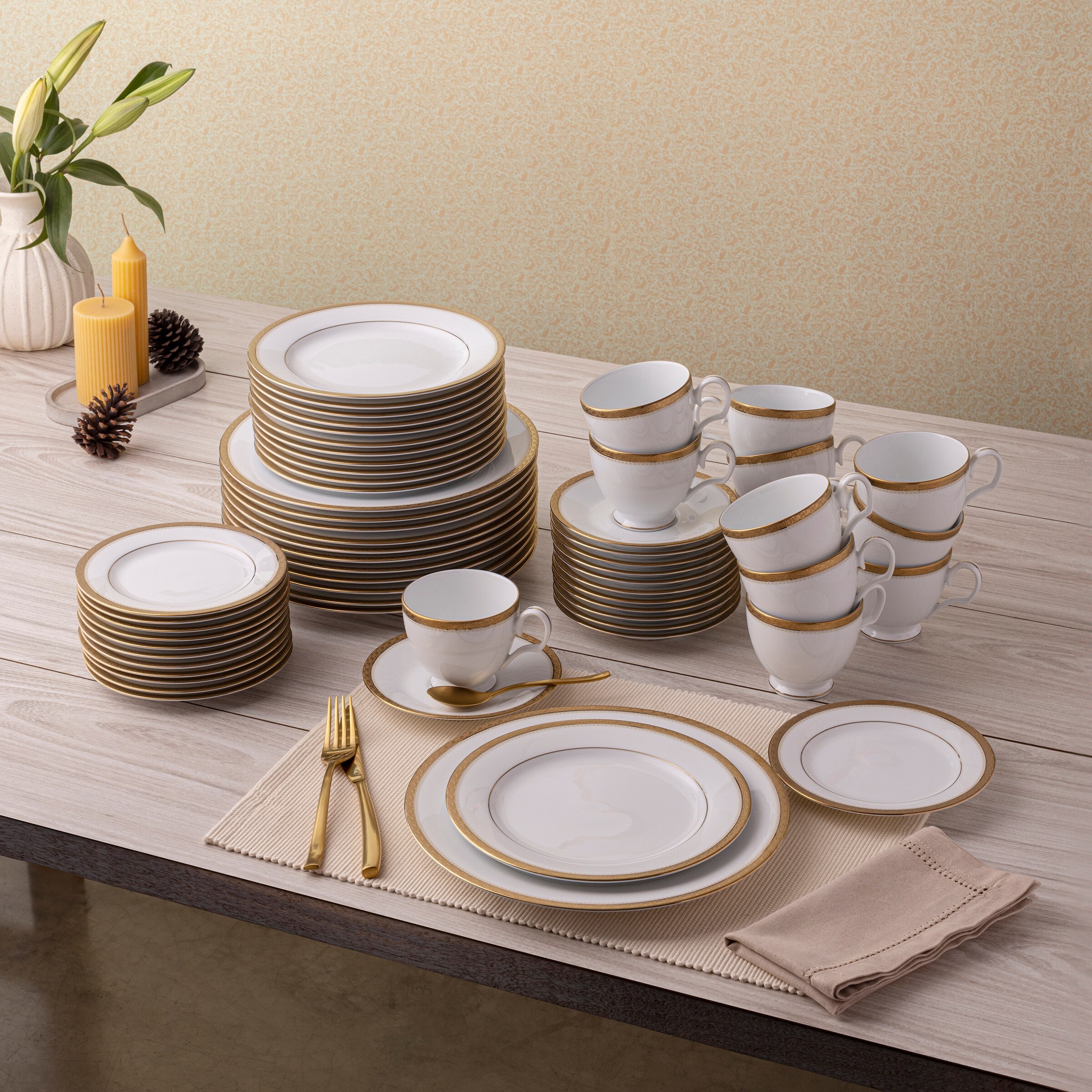 Noritake Sublime サラダ皿 6枚セット21.5cm Noritake Charlotta 60-Piece Dinnerware Set, Service For 12
