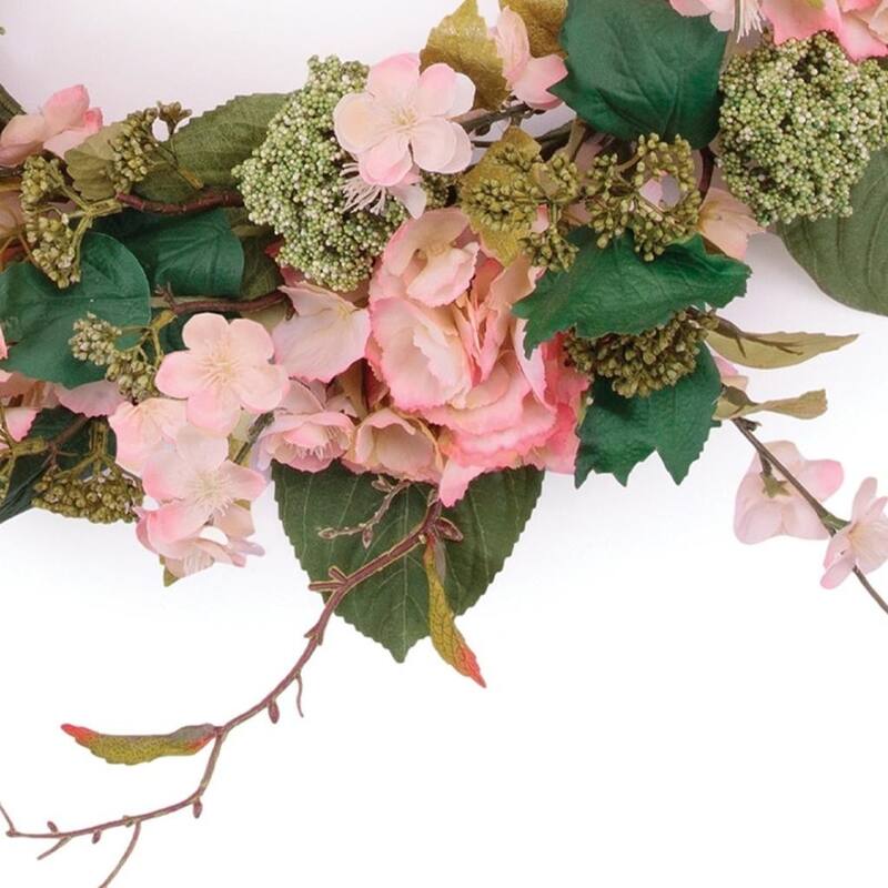 HomeRoots 35" Pink And Green Hydrangea Artificial Wreath
