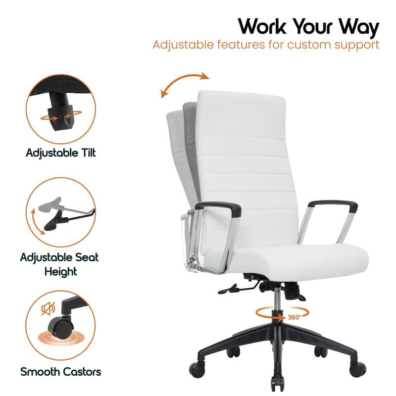 Hilton Modern High Back Ergonomic Leather Office Chair with Adjustable Height, Swivel, and Tilt for Conference or Executive Desk