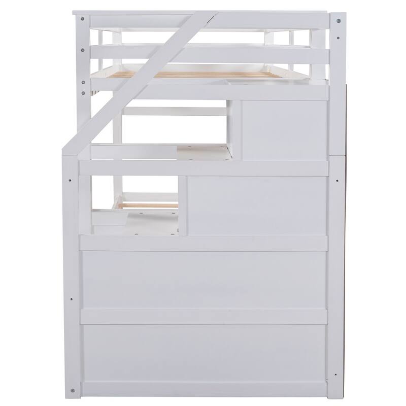 Merax Wood Bunk Bed with Twin Size Trundle and 3 Storage Stairs