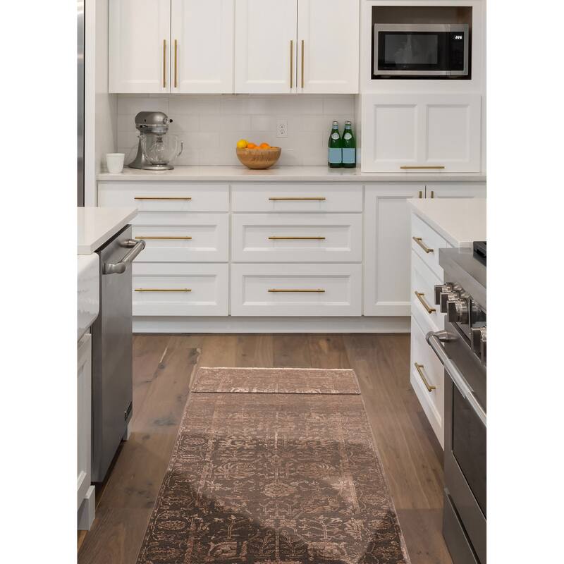 ECARPETGALLERY Hand-knotted Heritage Brown, Taupe Silk, Wool Rug - 2'6 x 13'10