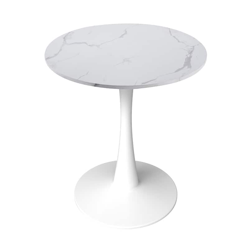 Bristol 24" Round Dining Table, Modern Pedestal Base Kitchen Table - Sintered Stone/MDF Top for Kitchen & Small Spaces - Beveled - Marbled White