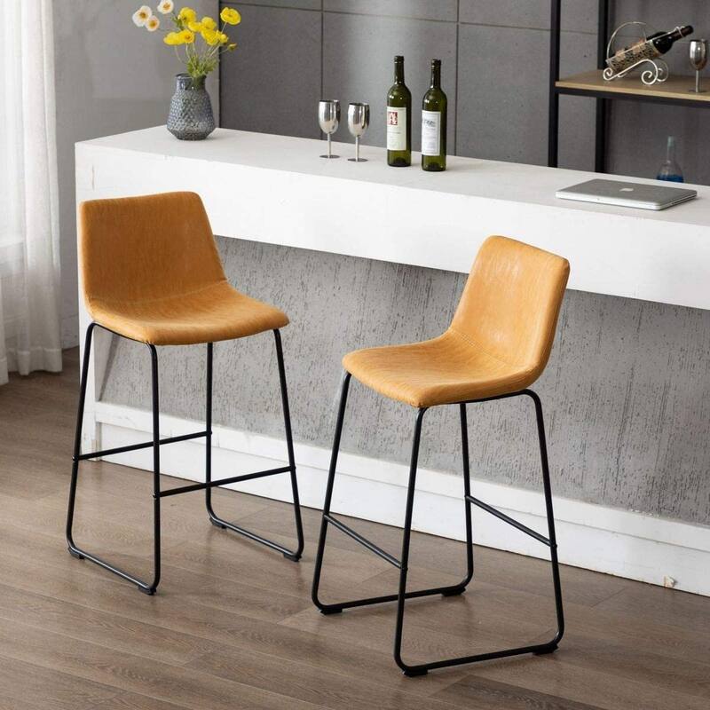 Home Beyond Set of 2 Pcs Synthetic Leather Upholstered Barstools Armlesss with Metal Frame