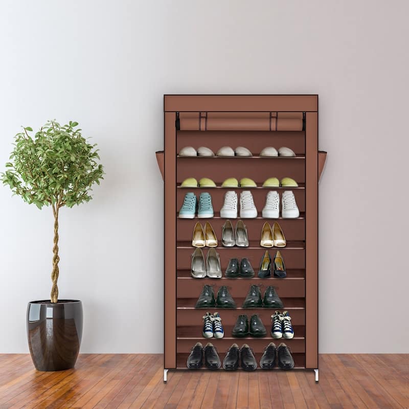 10 Tiers Storage Closet Organizer Shoe Rack w/Cover 4 Colors