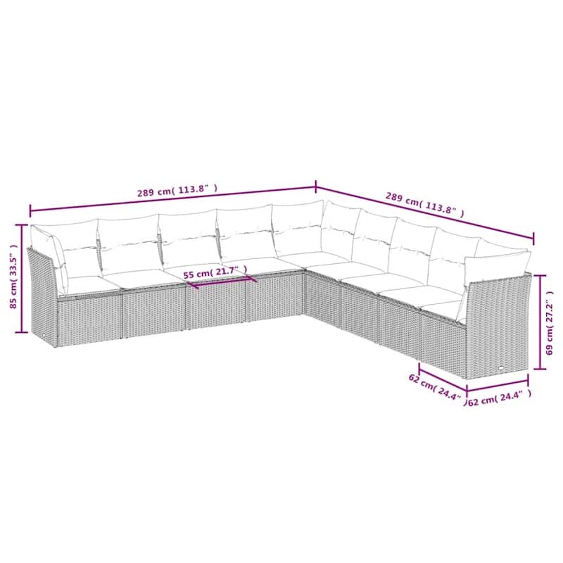 vidaXL Garden Sofa Set Grey PE rattan, powder-coated steel Large Modular - 24.4 x 24.4 x 27.2