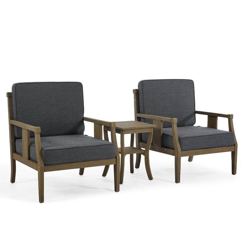 3-Piece Teak Wood Outdoor Armchair Set with Side Table, Cushions, Patio Seating Sets