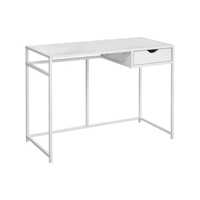Computer Desk, Home Office, Laptop, Storage Drawer, 42"l, Work, White Laminate, White Metal, Contemporary, Modern