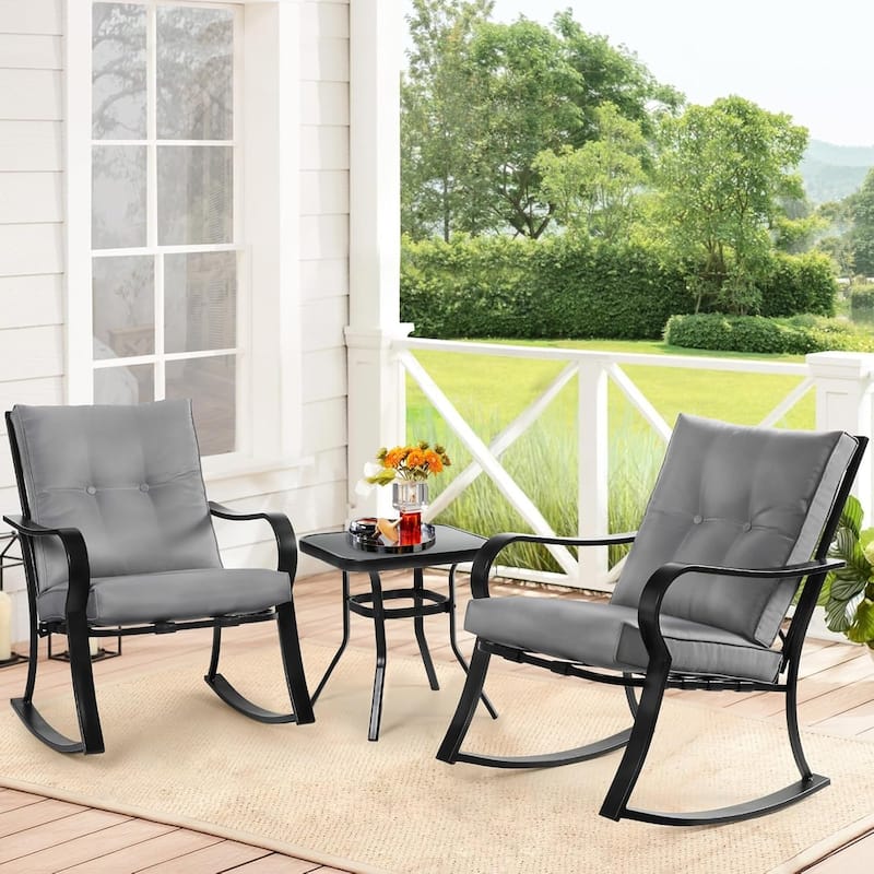 3-piece Outdoor Rocking Chair Chat Set with Side Table