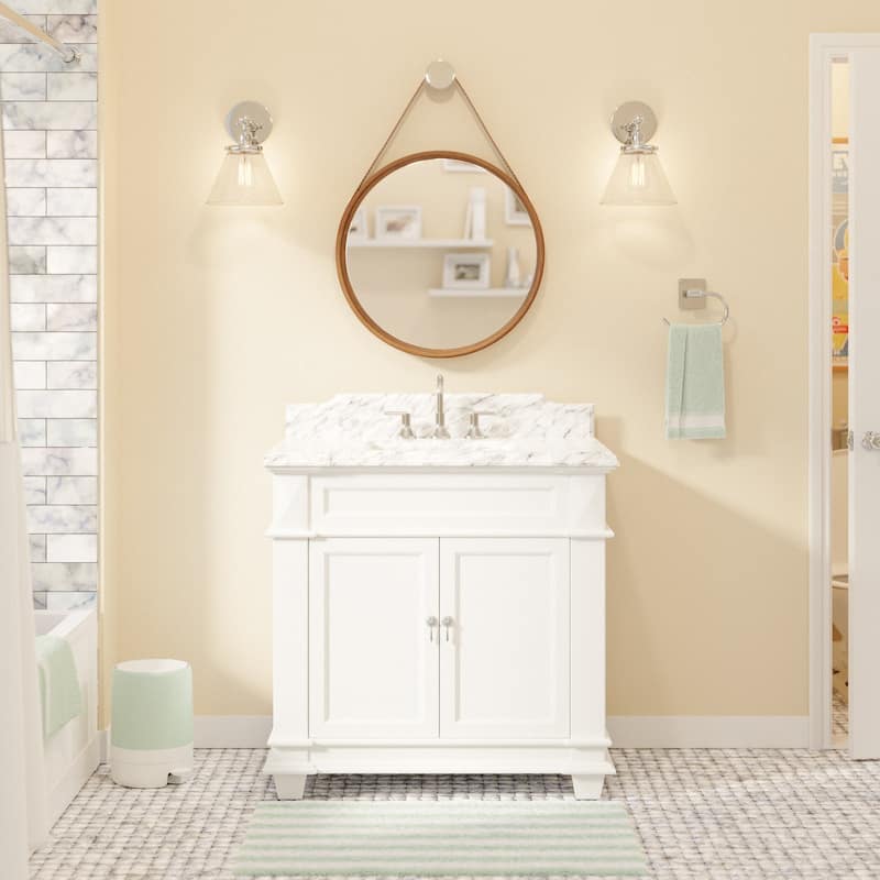 KitchenBathCollection Elizabeth 36" Bathroom Vanity with Carrara Marble Top