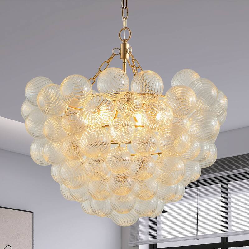 Modern Light Chandelier with Threaded Clear Glass Globe Shade Adjustable Height, for Living Room Dining Room, Kitchen
