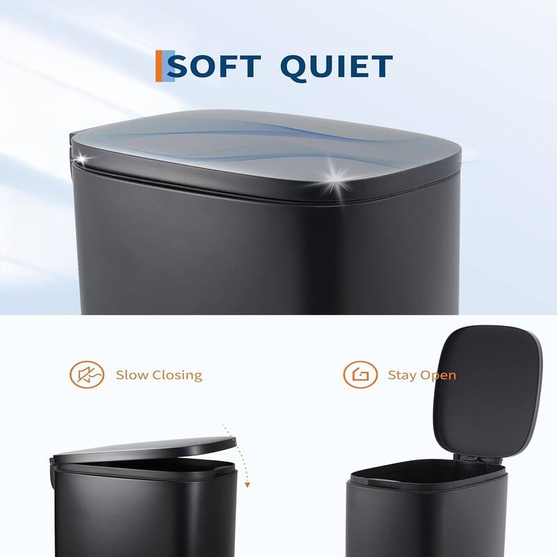 13-Gallon Slim Stainless Steel Trash Can with Soft-Close Lid - Narrow Design