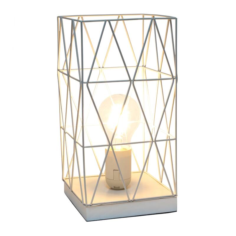 Geometric Metal Cage Table Lamp - 10" - White