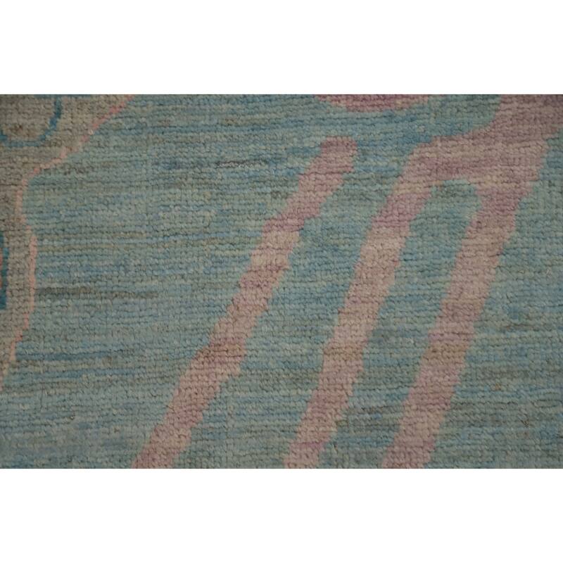 Hand Knotted Oriental 100% Wool Carpet Transitional Floral Navy Blue & Blues Oushak Area Rug - 17' 8'' X 12' 5''