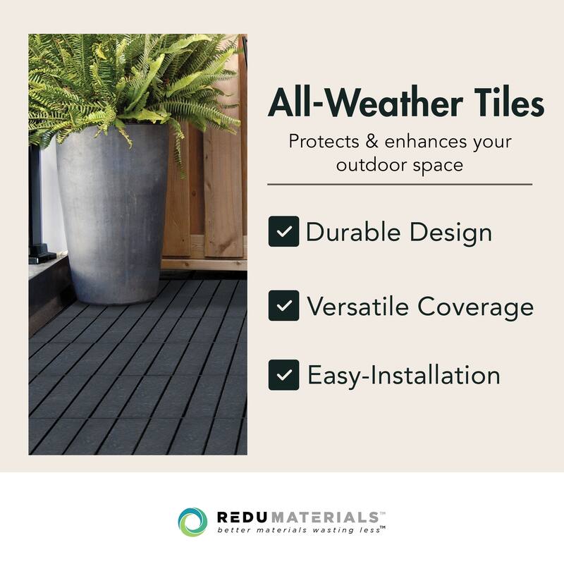 EcoTrend 12"x12" Interlocking Outdoor Balcony Deck Tiles, 24-Pack, Slate Black - 1.9