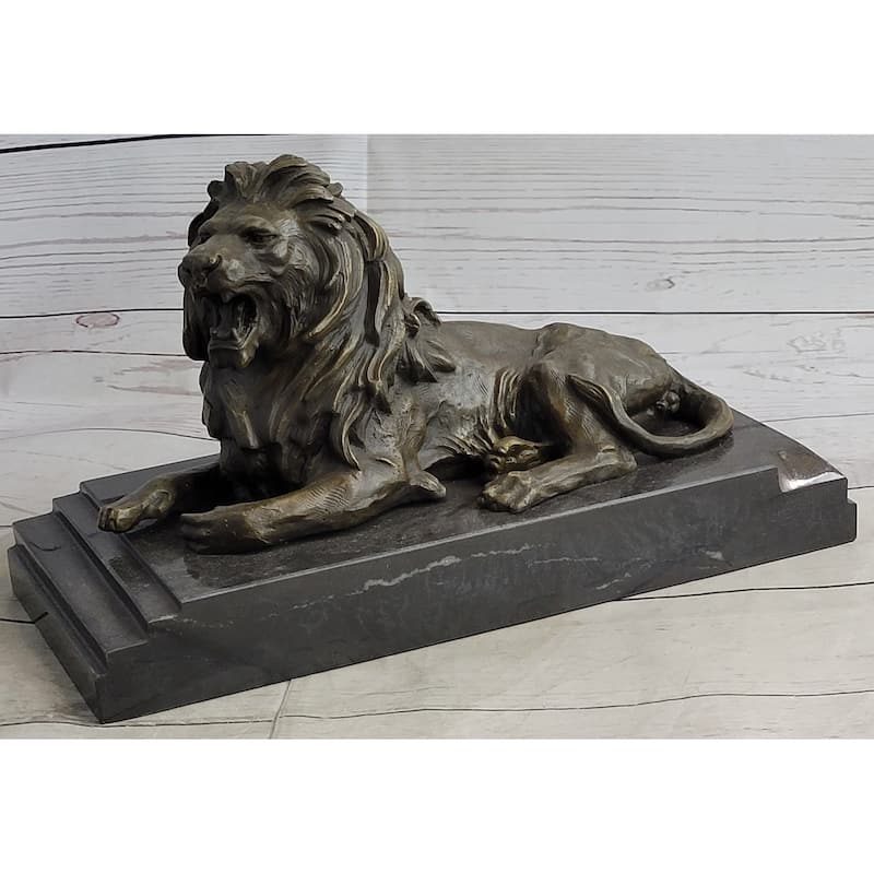 Antoine Barye Recumbent Guardian Lion – Clic Bronze Sculpture On Marble Base