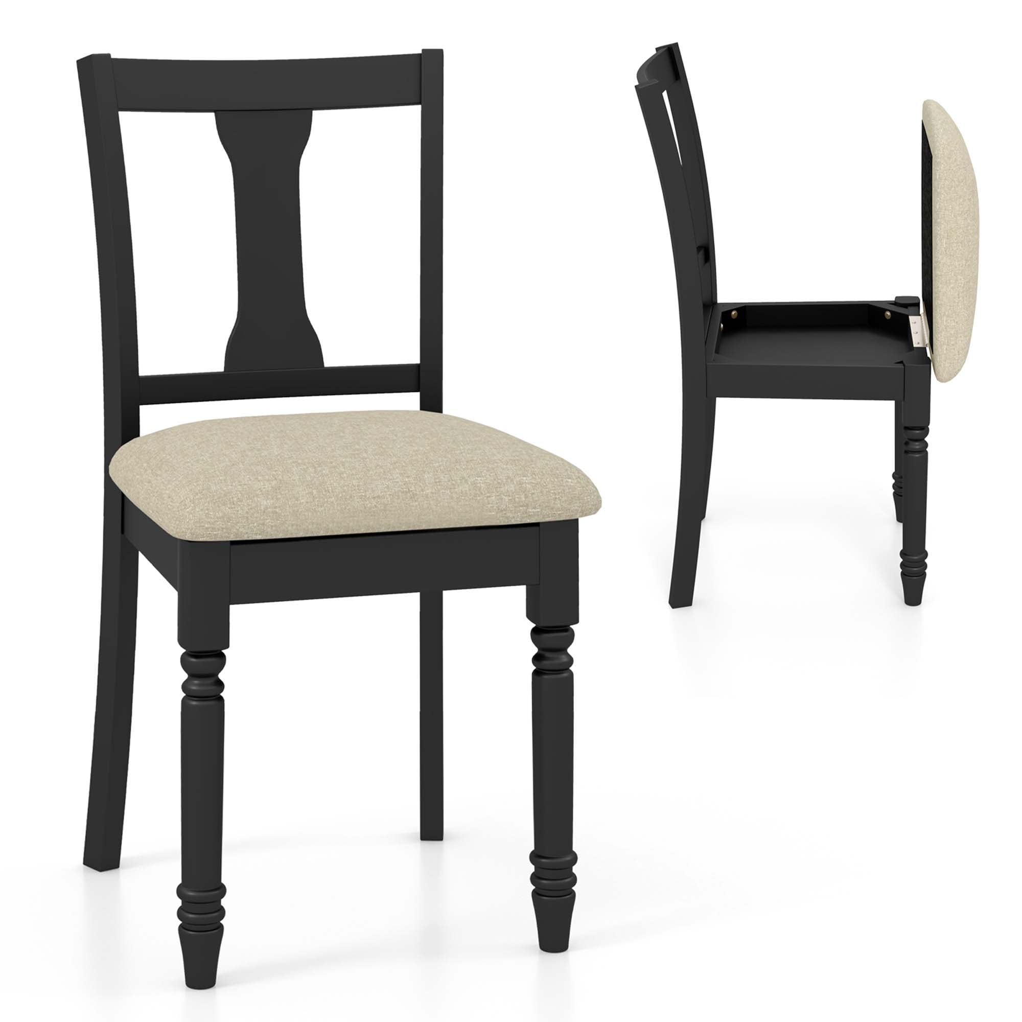 Costway 2 PCS Wood Chair Antique Upholstered Chair with Storage Space - See Details
