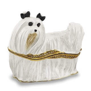 Kingspoint Pewter Pomeranian Dog Hinged Trinket Jewelry Box - Bejeweled