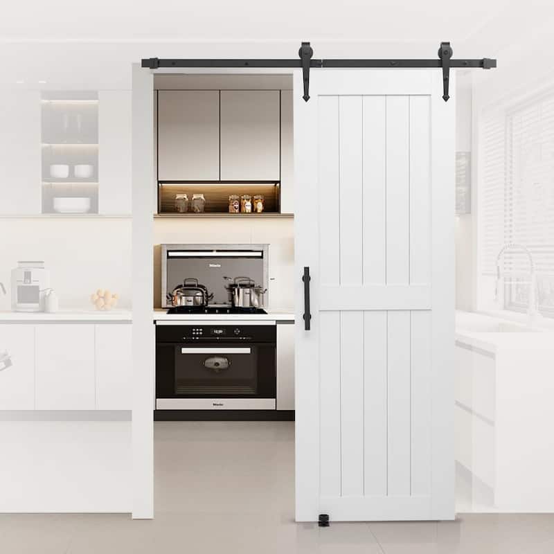 White MDF Pine Sliding Barn Door with Waterproof PVC Coating