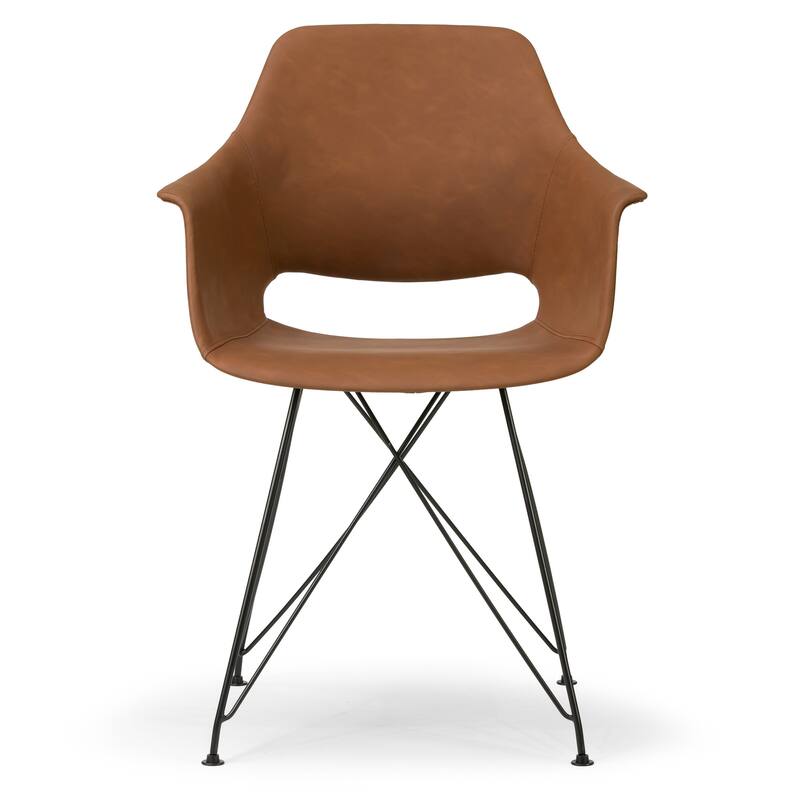 Alora Retro Modern Caramel-brown Arm Chair with Black Legs (Set of 2)