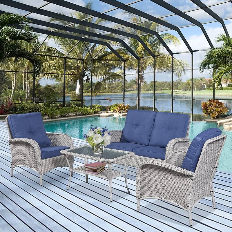 Gymojoy 4-piece Outdoor Sofa Chair Table Set with Cushion
