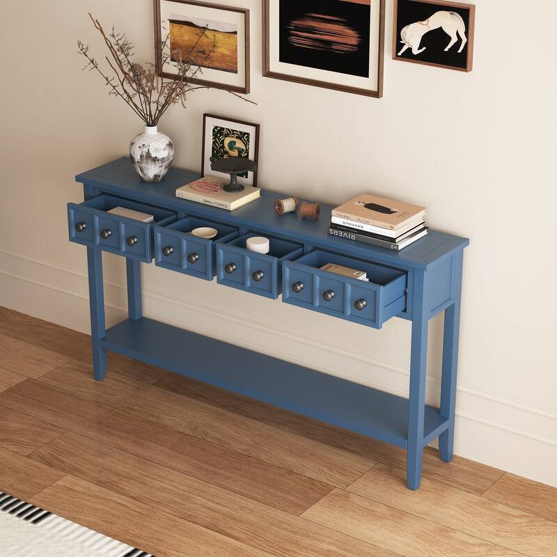 Modern Long Console Table Sofa Table with Drawers and Bottom Shelf