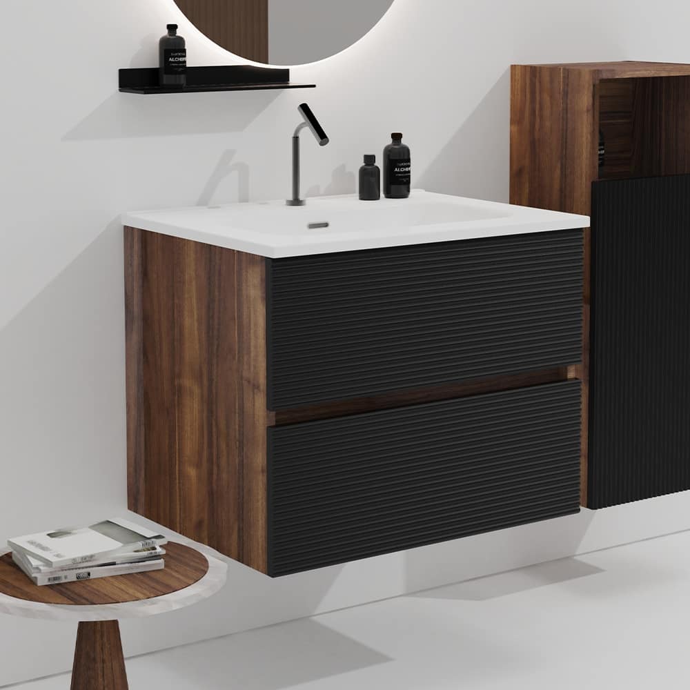 GDFStudio - Nathan Gloria Modern Floating Bathroom Vanity with Integrated Ceramic Basin and Refined Storage Design