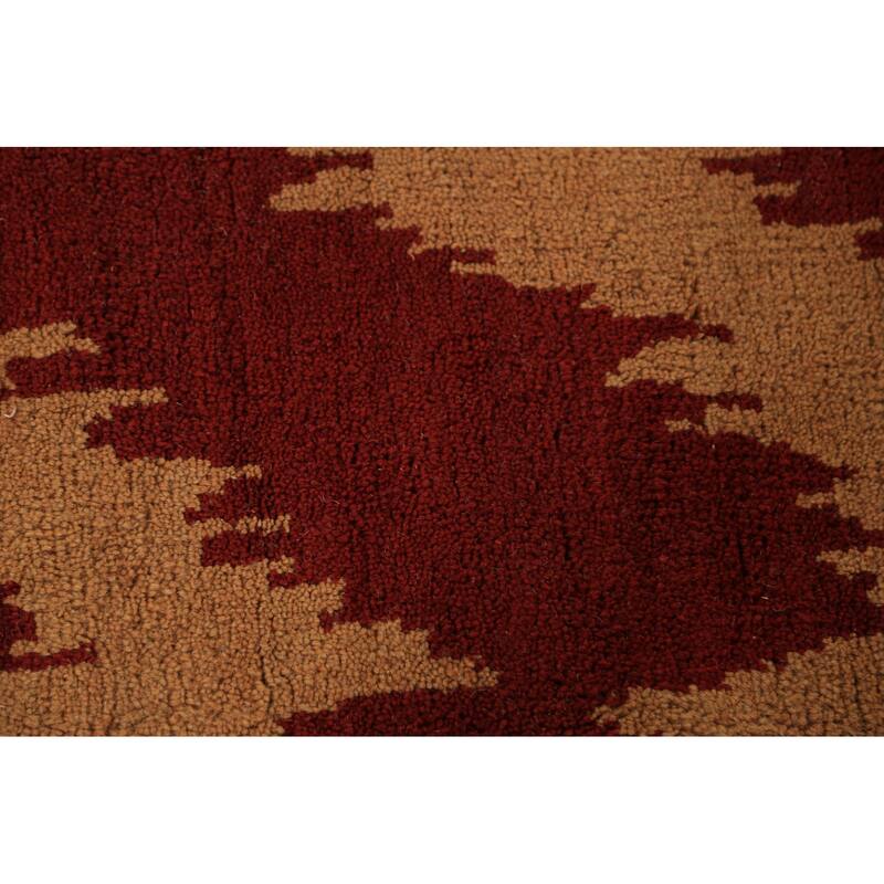 Hand Knotted Oriental 100% Wool Carpet Modern Geometric Red Moroccan Area Rug - 9' 7'' X 7' 11''