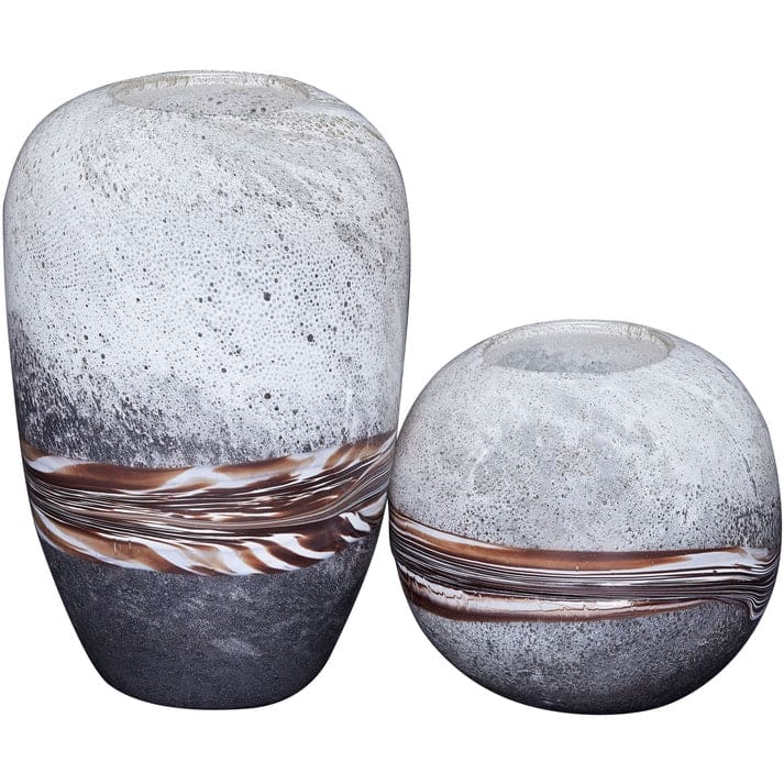 Ombre Brown Handblown Glass Set of Two Modern Decorative Vases - Brown