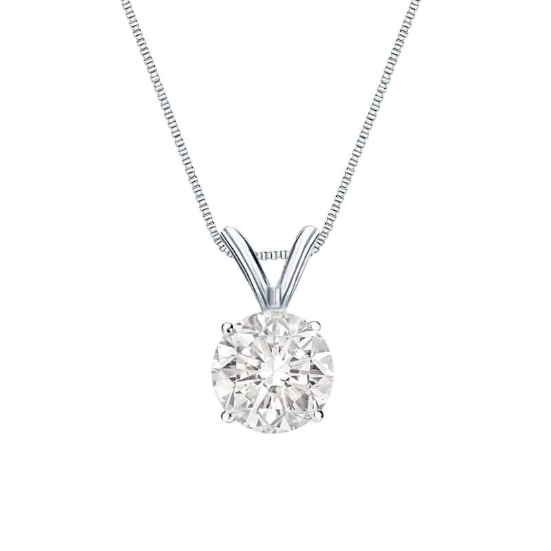 Auriya Clarity-Enhanced Round Solitaire Diamond Necklace 14k Gold (H-I, SI1-2, I1-I2 or I2-I3)