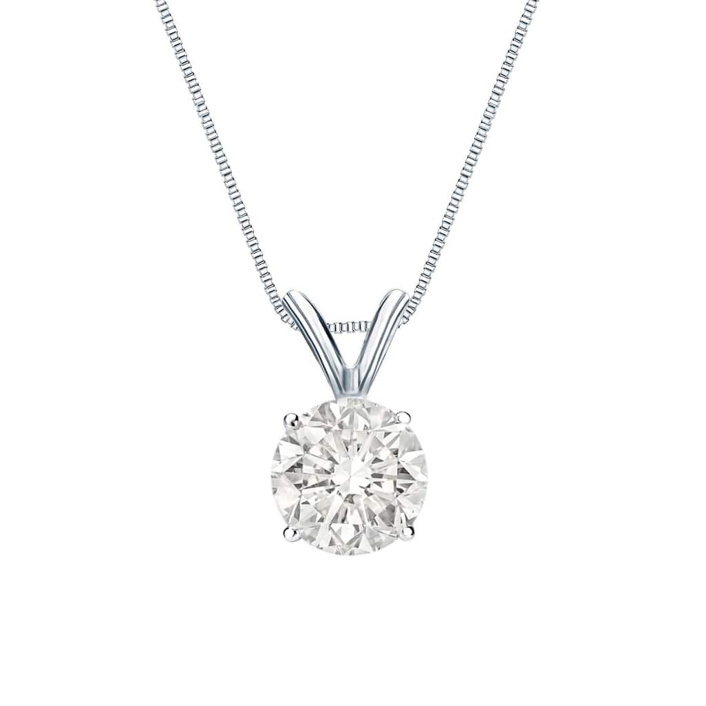 Auriya Clarity-Enhanced Round Solitaire Diamond Necklace 14k Gold (H-I, SI1-2, I1-I2 or I2-I3)
