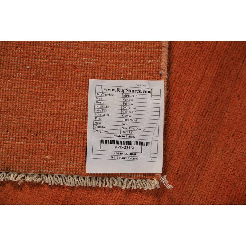 Gabbeh Oriental Area Rug Hand-Knotted Orange Wool Carpet - 6'5" x 9'6"
