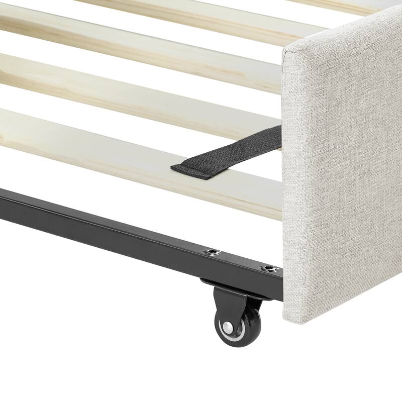 Full Size Linen Fabric Upholstered Daybed with Trundle Bed - Practical & Chic