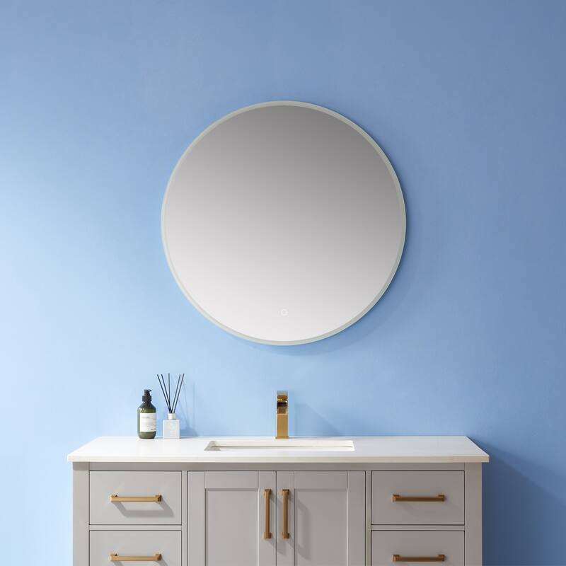32''Modern & Contemporary Frameless Lighted Round Bathroom Mirror - Glass
