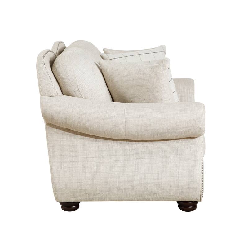 Boro Loveseat with 4 Accent Pillows, 64 Inch, Beige Fabric