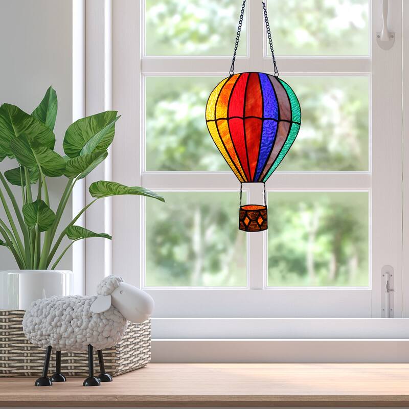 River of Goods Hot Air Balloon River of Goods Multicolored Stained Glass Window Panel - 7.5" x 0.25" x 11"