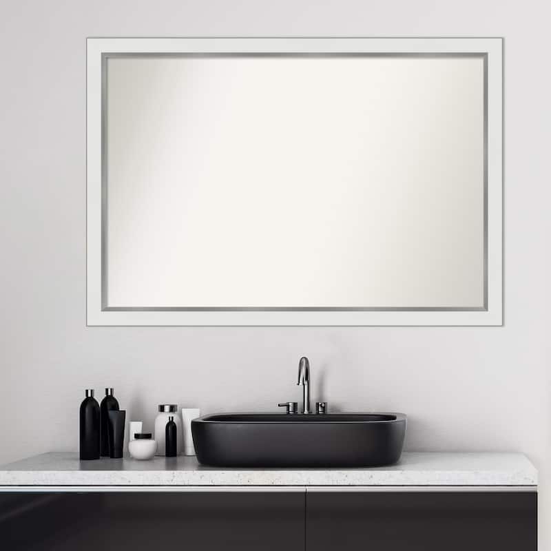 Non-Beveled Bathroom Wall Mirror - Eva White Silver Narrow Frame