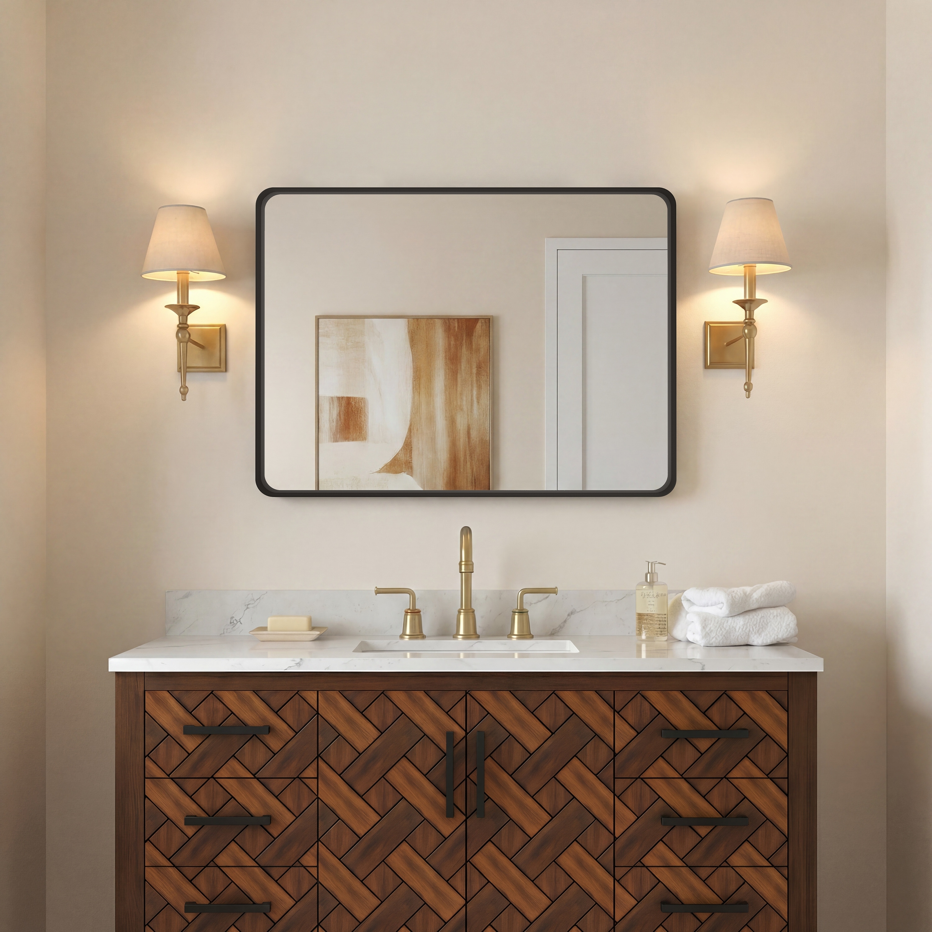 Modern Rectangular Bathroom Vanity Mirror with Aluminum Frame, HD Shatter-Resistant Anti-Corrosion Wall Mirror