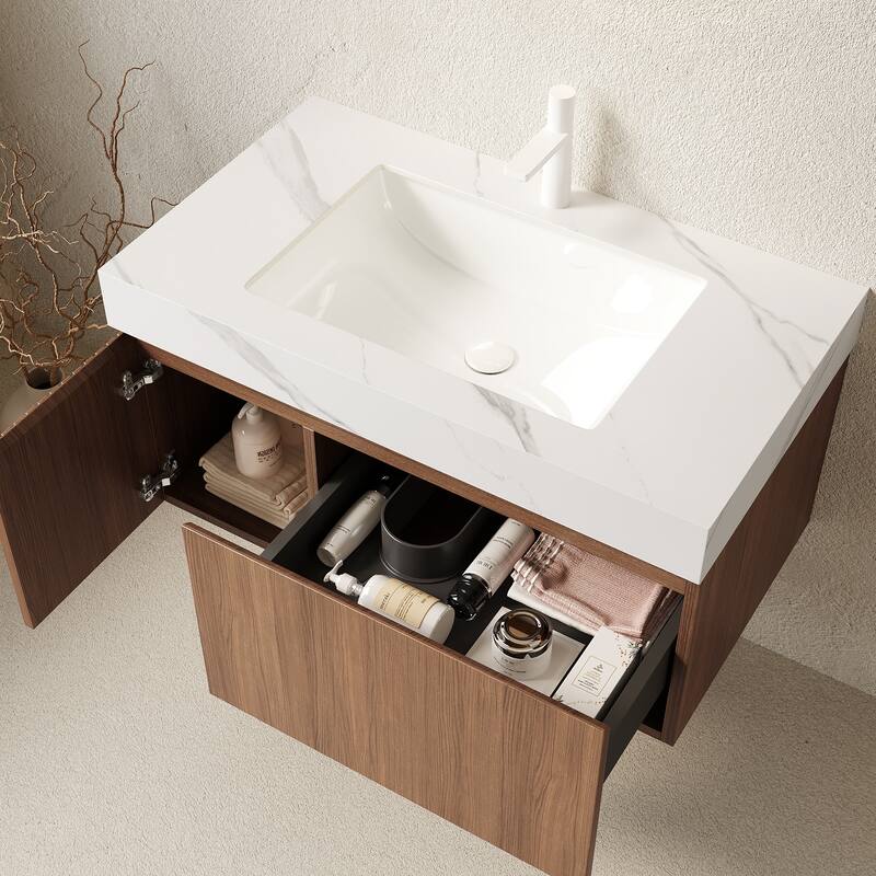 Floating Storage Bathroom Vanity with 1 Pre-drilled Faucet Hole