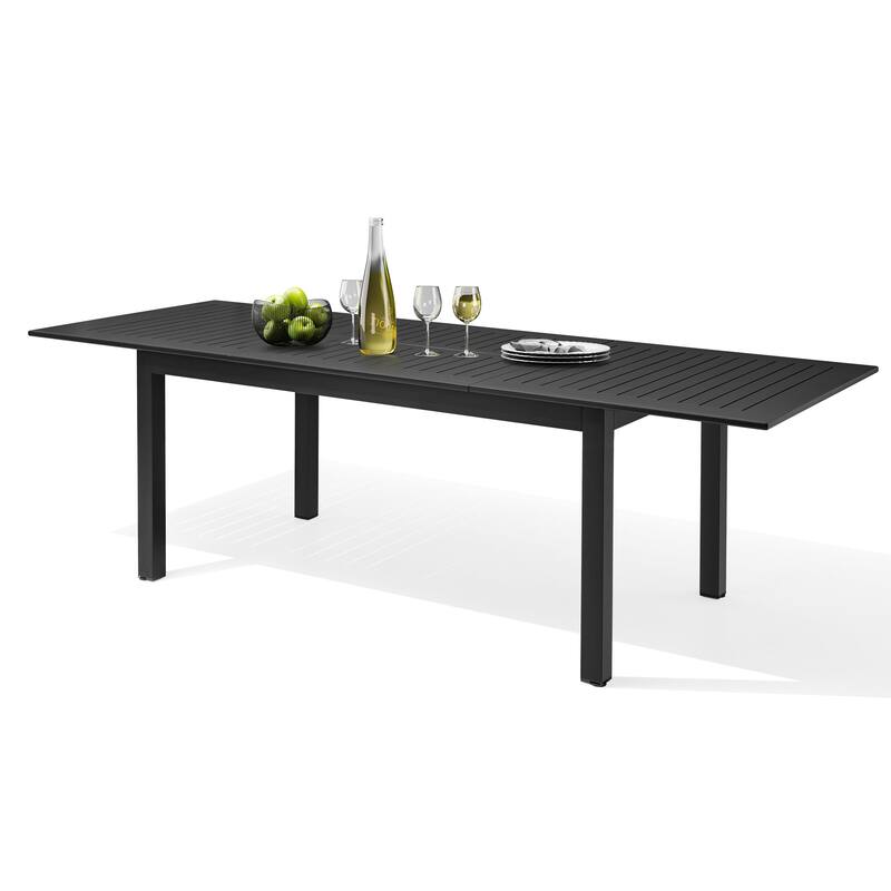 Outdoor Dining Extending Table Rectangular with Extension Leaf, Expandable Aluminum Table - See Picture
