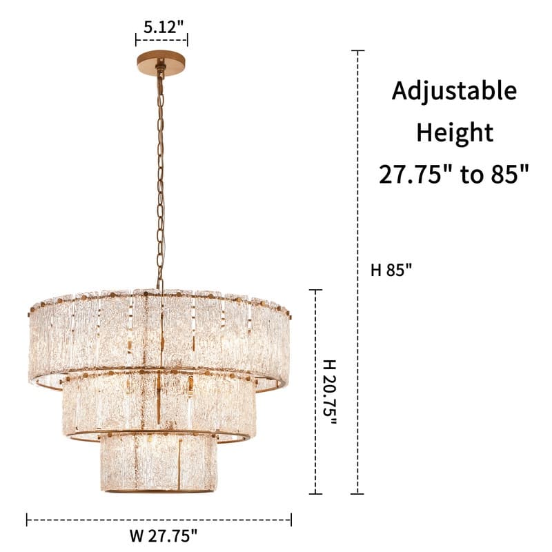 KAWOTI 8-light 3 Tiered Glass Chandelier Pendant Lights - W27.75" x H85"