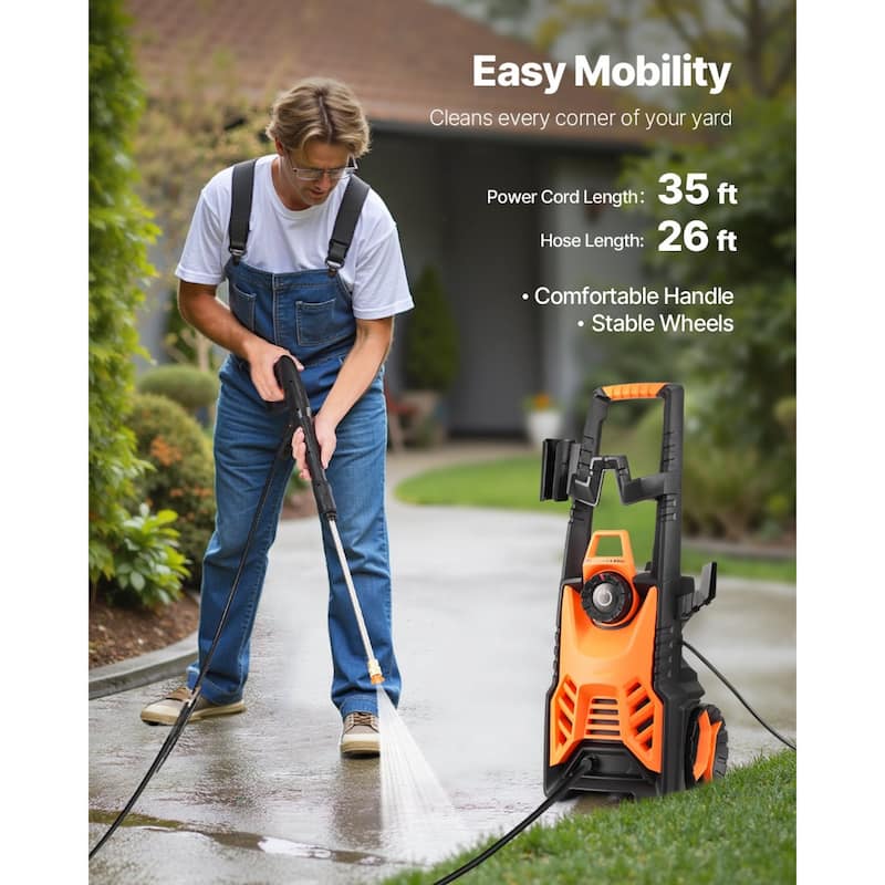 Electric Pressure Washer Max 4500 PSI 3.2 GPM With Pressure Adjustment - Orange