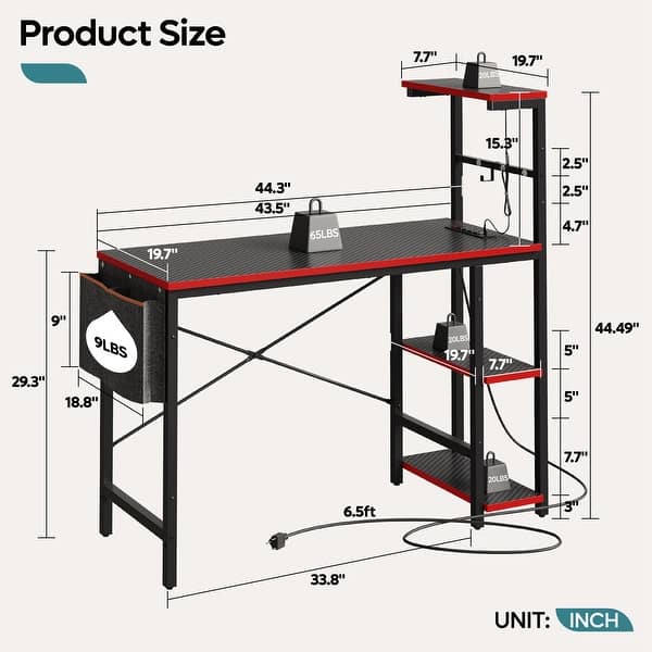 dimension image slide 0 of 9, Computer Desk Home Office Desk with LED & Adjustable Shelves