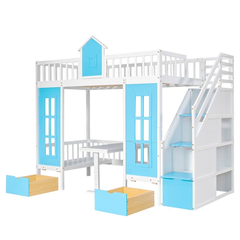 Twin over Twin Bunk Bed with Changeable Table
