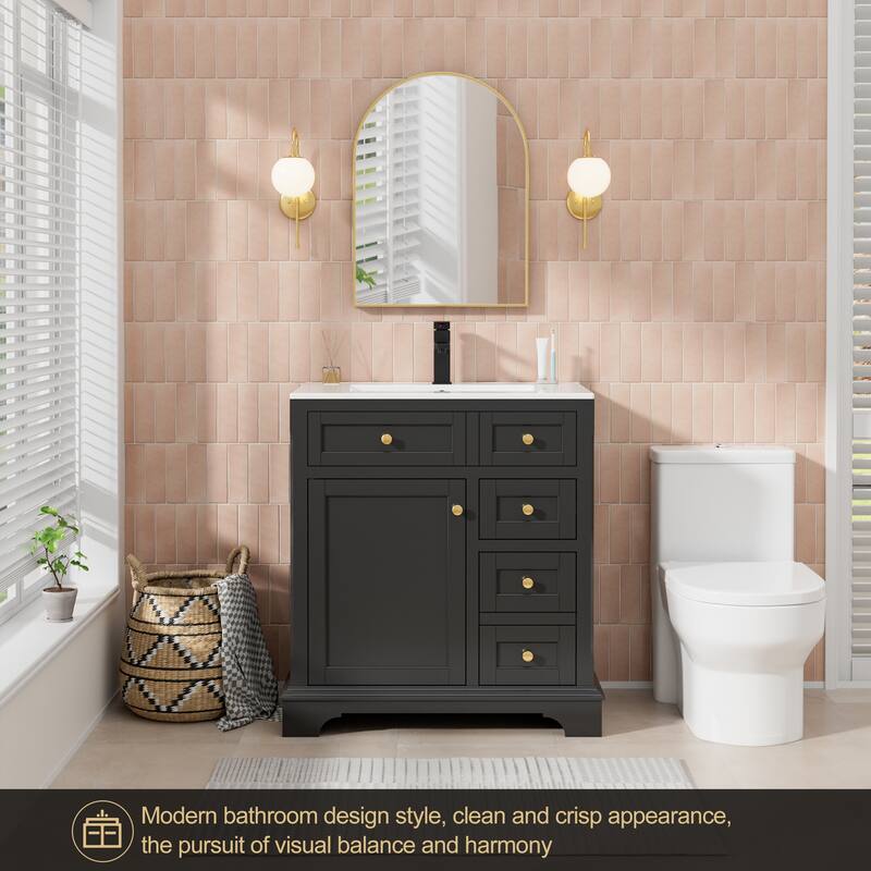 Retro Bathroom Vanity W/ Drop in Sink Combo Cabinet Set - 30 in - Black