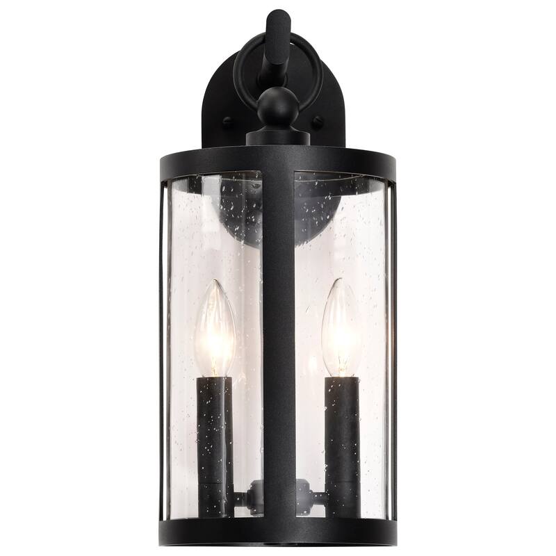 Broadstone 2 Light Large Wall Lantern Matte Black with Clear Seeded Glass